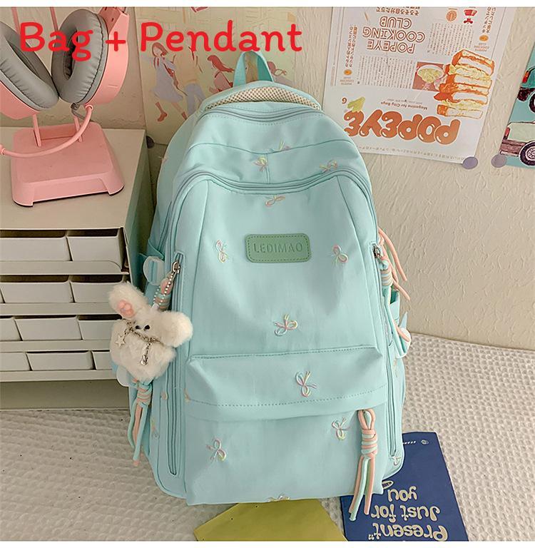 Cute Bowknot Embroidery Student Backpack For Middle School Girls Nylon Schoolbag