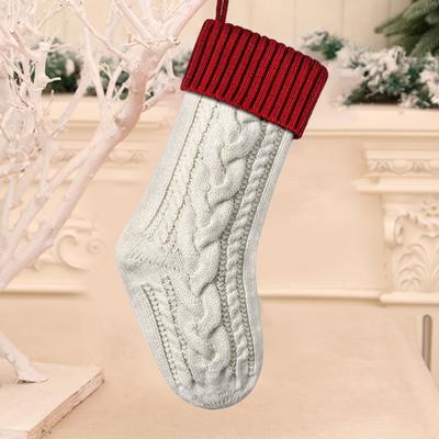 Yousheng 1 Pc Christmas Hanging Sock Knitted Candy Gift Storage Stocking for Festive Atmosphere Contrast Color Home Window Decoration Present Giving