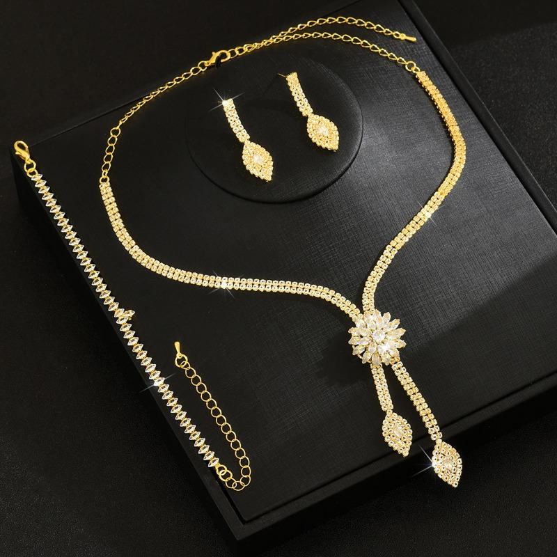 Fashion Creative Wedding Zircon Flower Jewelry Set - Bridal Reception Earrings and Necklace Set