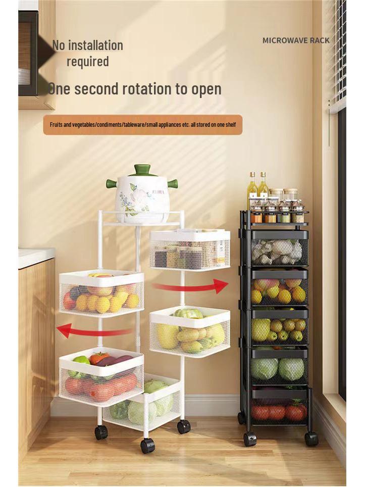 Köks roterande kolstål grönsaks- och fruktskålställ - Golvstående, Fyrkantigt, Flerlagers, Rörligt, Ingen montering krävs.