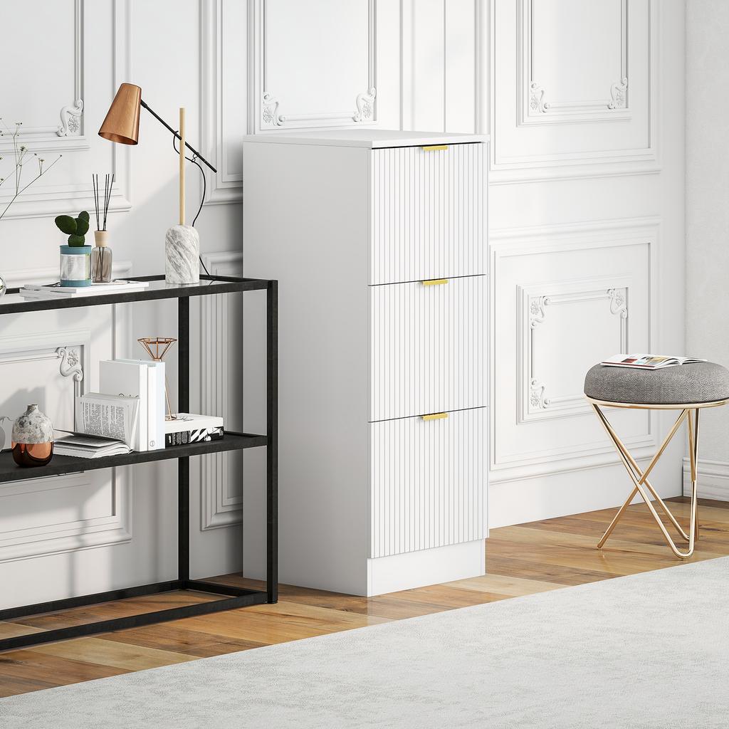 Desk Drawer Unit with 3 Drawers Fluted Fronts Filing Cabinet for A4 or Letter Size 40x40x101 cm White