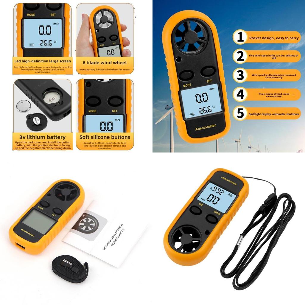 Digital Anemometer Wind Speed Meter With Backlit Display For Weather Monitoring