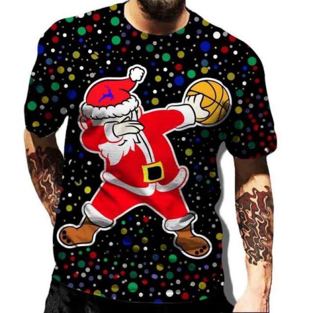 New Christmas 3D Print T-Shirt Men’s Fashion Casual Short-Sleeve Santa Claus Christmas Eve Top