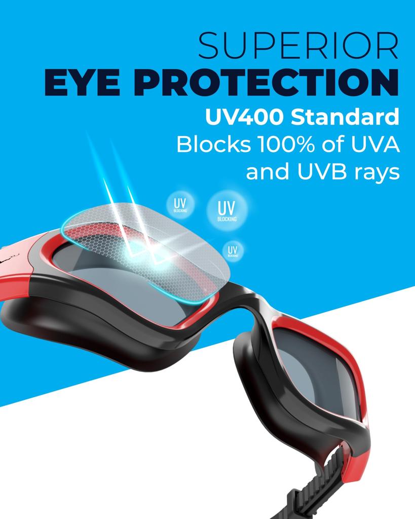 AqtivAqua Wide View Swim Goggles Special Design Case Swimming Workout Open Water Line Red + - Indoor/Outdoor