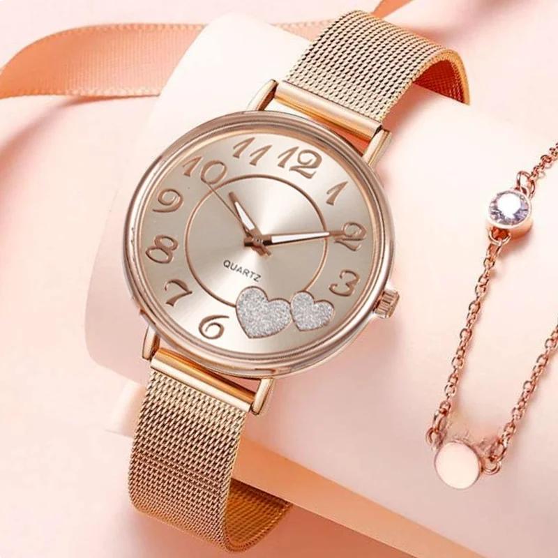 Luxury Heart Wrist Watches for Women Fashion Quartz Watch Steel Strap Band Dial Women Wathes Casual Lady Watch Relogio Feminino