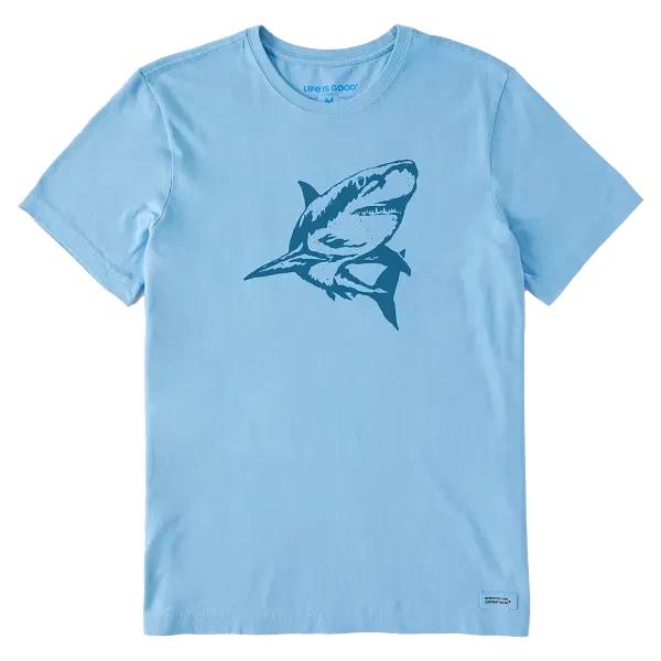 Life Is Good. Men's Crafty Shark Short Sleeve Crusher Tee, Cool Blue