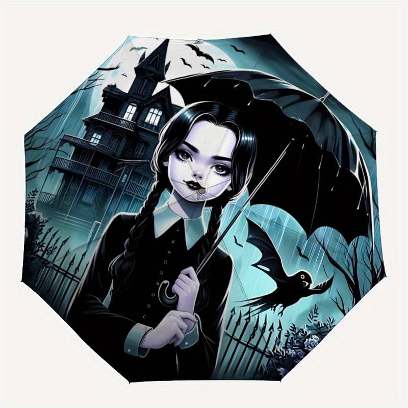 

1pc Wednesday Addams Automatic Folding Umbrella, Portable Design with 8 Ribs, Casual Outdoor Accessory HolidayBirthday Gifts yy250814028