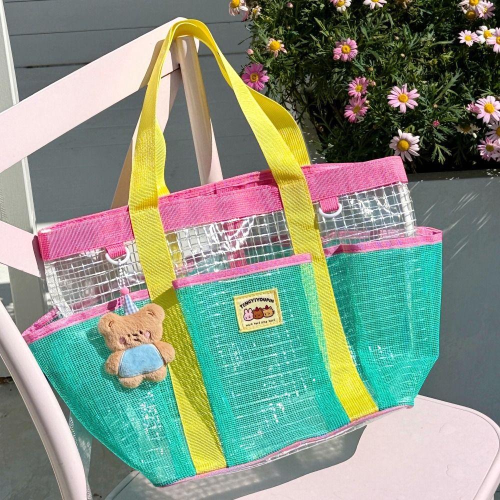 Nylon PVC Transparent Shoulder Bag Large Capacity Jelly Bag Cartoon Mesh Handbag  Shower
