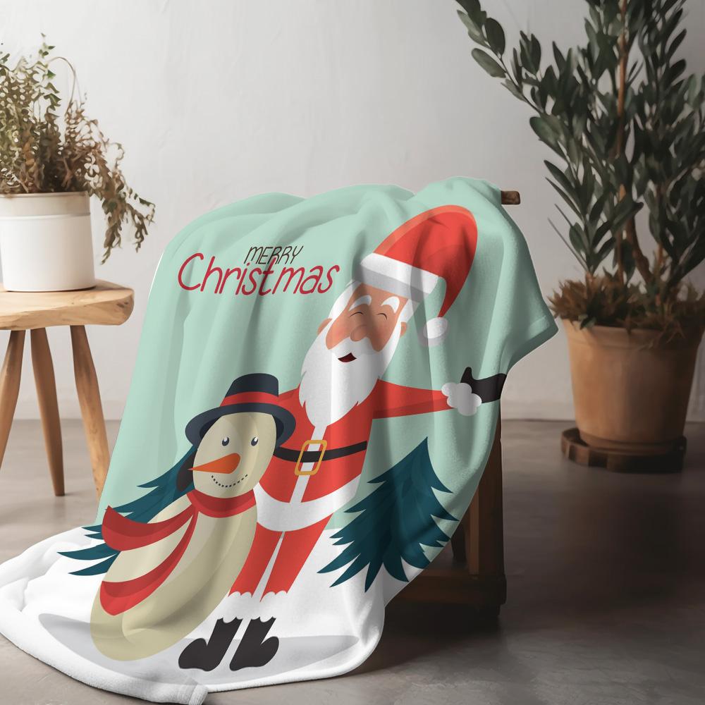 Santa Claus Throw Blanket Cozy Christmas Gift Holiday Home Decor Festive Reindeer Soft Warm Bedspread Xmas Present Gift 75x90cm