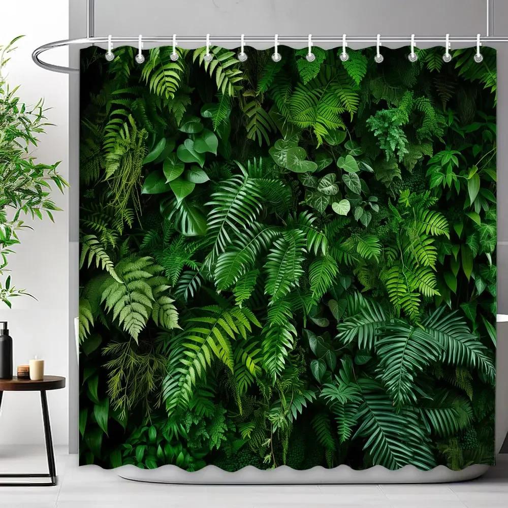 Walls Filled With Green Plant Leaves Shower Curtains Tropical Plants Natural landscape Polyester Shower Curtains Bathroom Decor