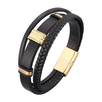 Men Multilayer Braided Leather Bracelet Stainless Steel Clasp Bangles Fashion Punk Male Jewelry