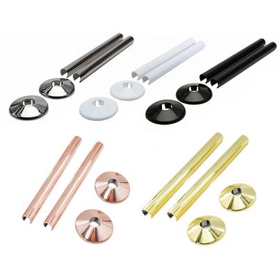 2 Pk Pipes Radiator Pipe Covers Sleeve 15mm Collars Cut Fit Bathroom Chrome