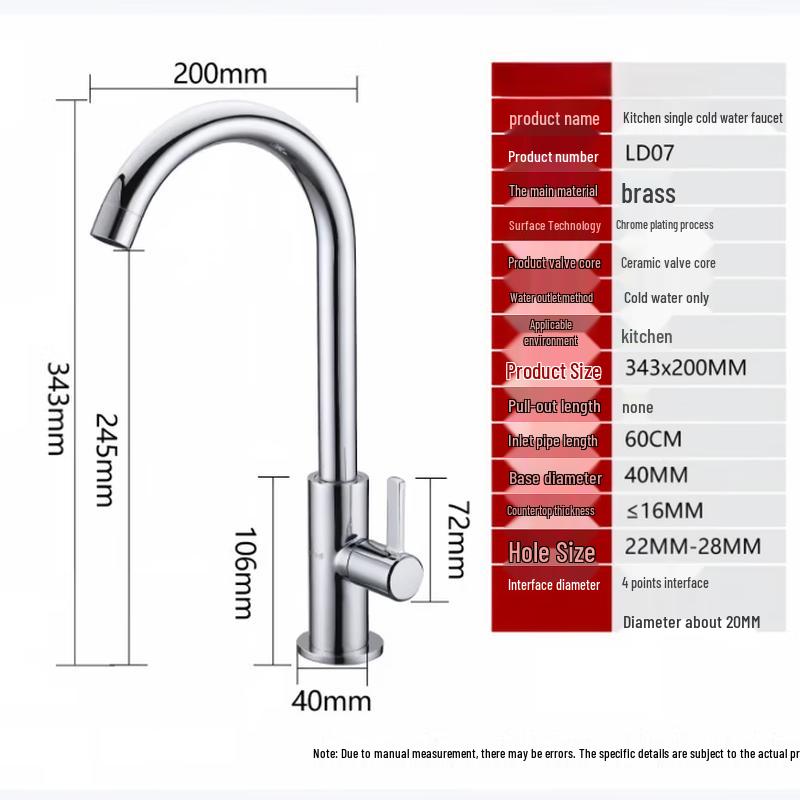 MINXI Kitchen Faucet Single Cold High-Arc Rotating Brass Sink Tap