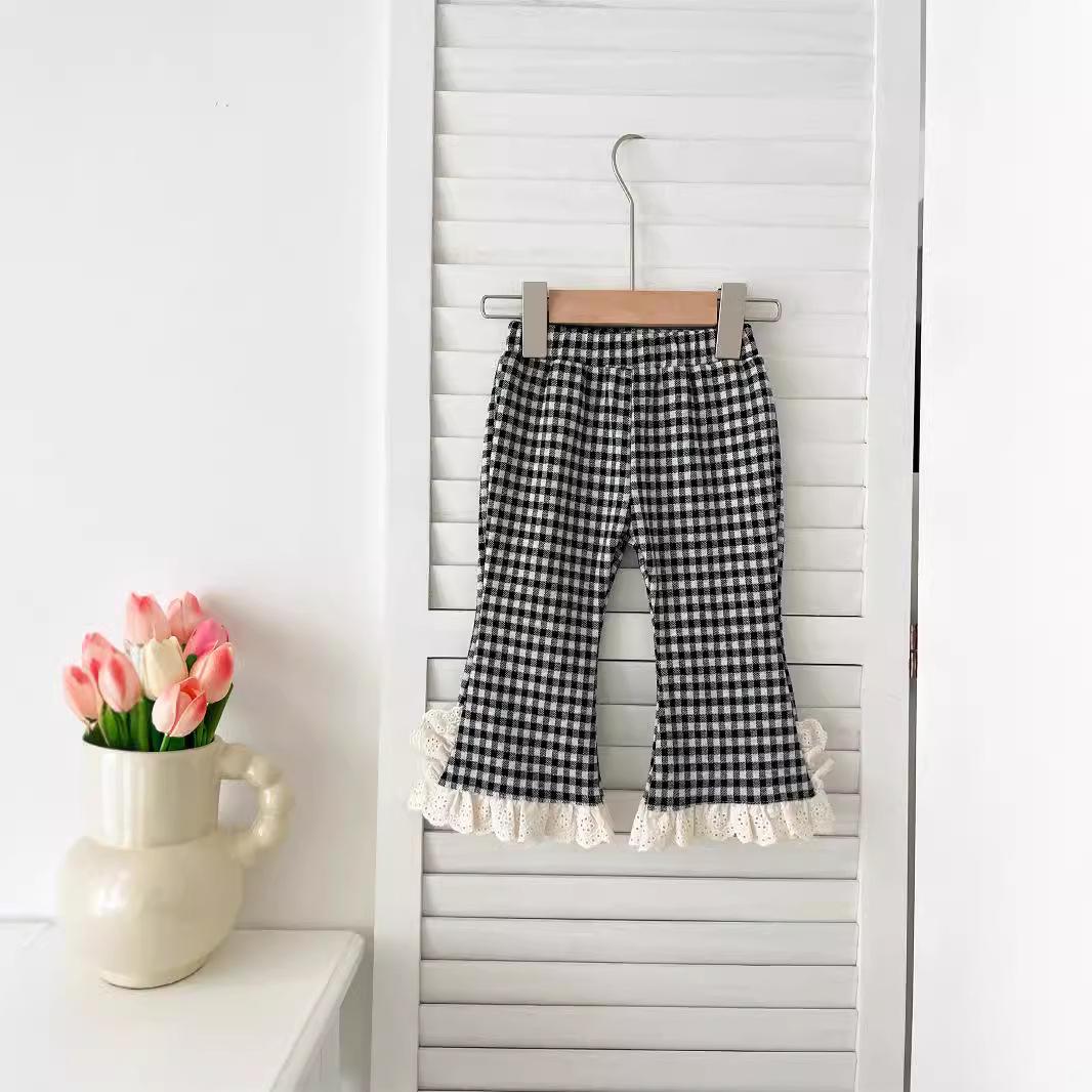 

Клетчатые расклешенные брюки с кружевом для девочек - Осенние повседневные брюки 80 cm