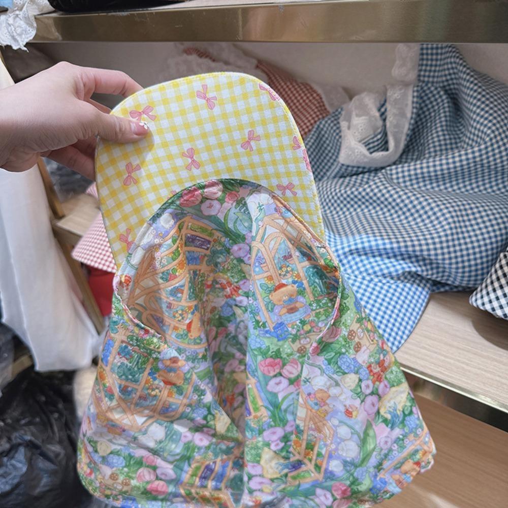 Plaid Headscarf Baseball Hat Floral Triangle Headscarf Hat Driving Scarf Peaked Cap  Summer Outing