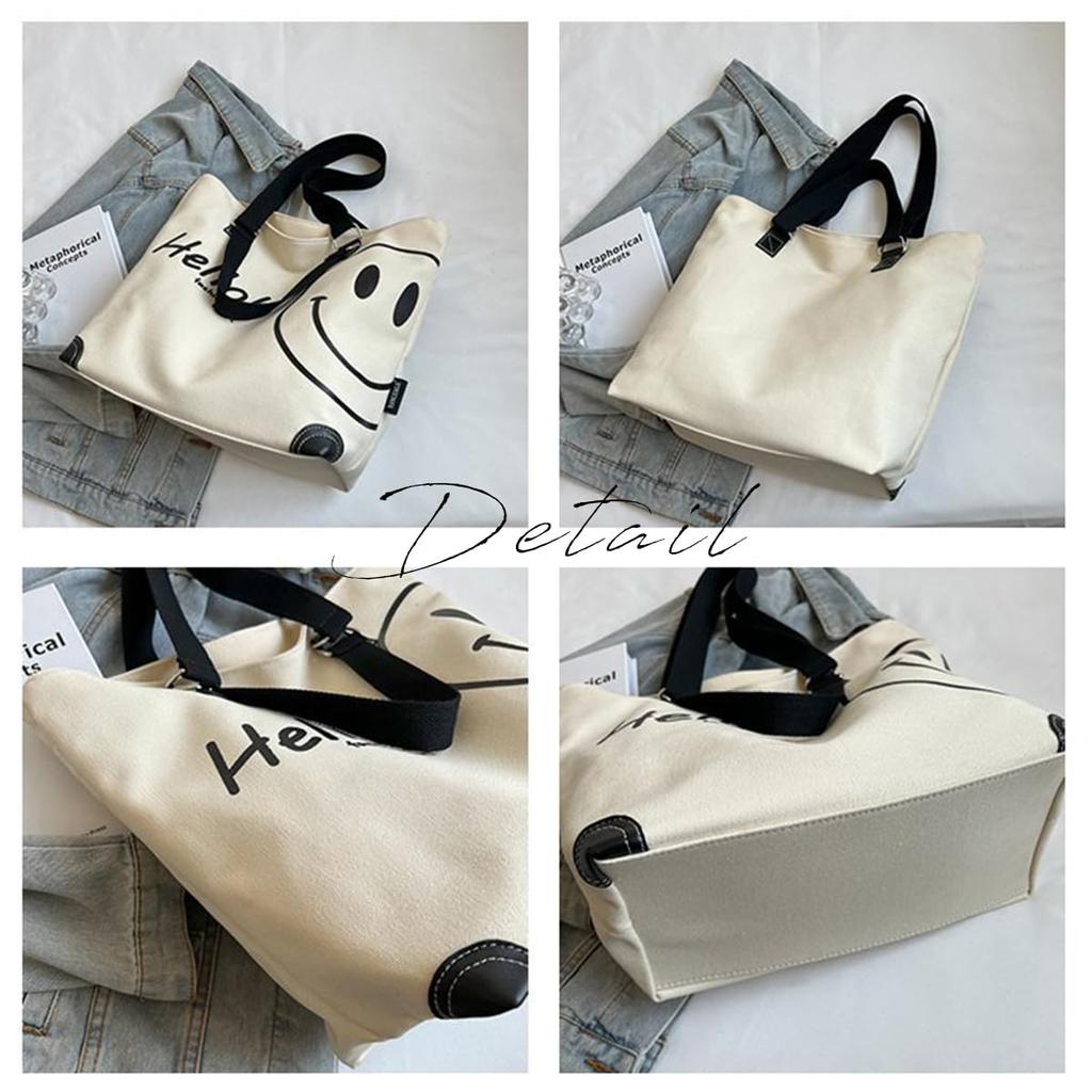 Tote Bag for Canvas Large Canvas Smile Big Tote [DIVA Rose] Women, Handbag, Large, Cute, Capacity, Handbag, Bag, Stylish, Lightweight, (Khaki)