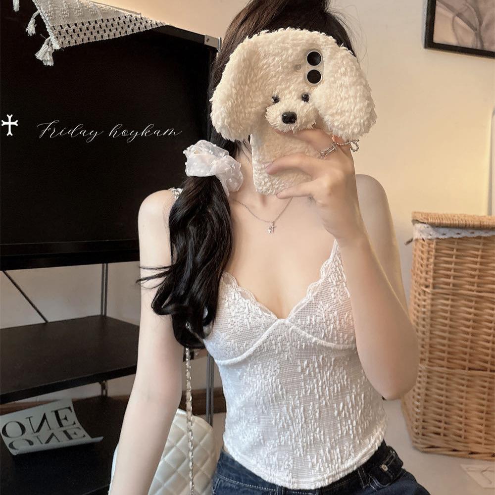 #Summer New Spice Girl Style Lace Splicing Sling Vest Slim and Thin Women's Fixed Belt Chest Pad