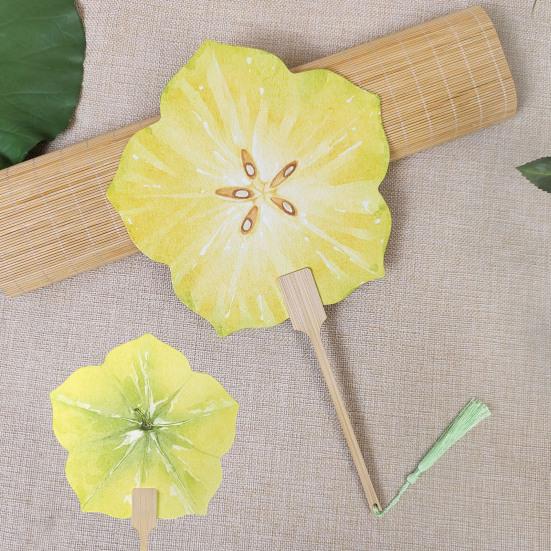 Fruit Print Fan with Wooden Long Handle Portable Lightweight Outdoor Travel Camping