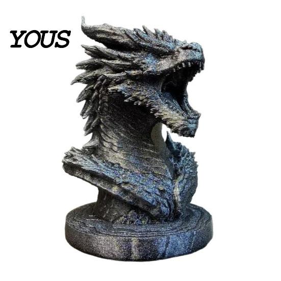 Desktop Dragon Decoration Head Figurine, 3D Printed Fantasy Statue, Mythical Black Sculpture Animal for Home Office Desk Decor, Gift Collectors Scale