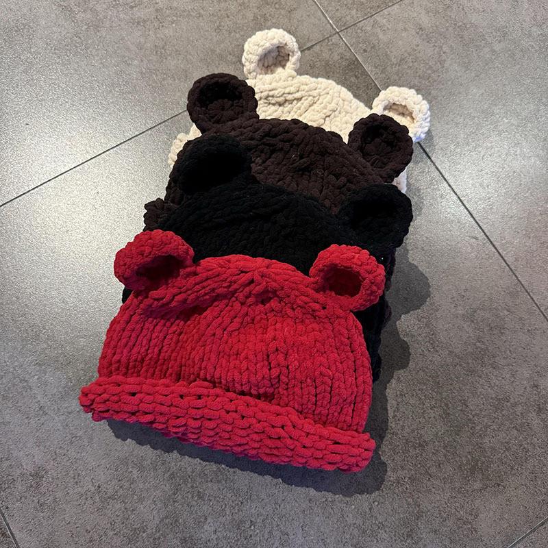 Solid Knitting Color Little Bear Ears Knit Wool Hats Women Fall Winter Wear