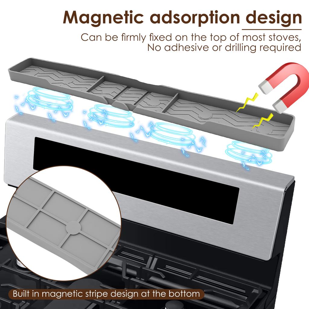 Kök Spishäll Kryddhylla 30 Tum Silikon Magnetisk Hylla Med 3 Funktionella Avdelare för Redskap Kryddorganisation
