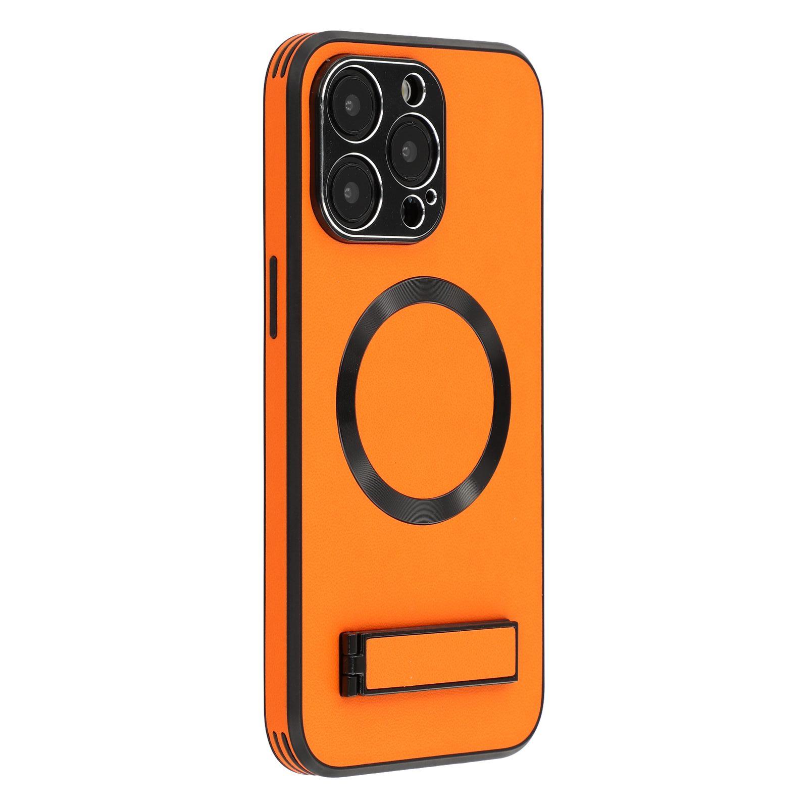 

For iPhone 15 Pro Kickstand Case Compatible with MagSafe PC + TPU + PU Phone Back Cover E