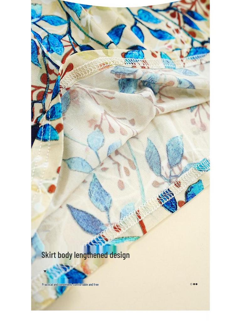 Guolian Floral V-Neck Slimming Long Dress - Mulberry Silk