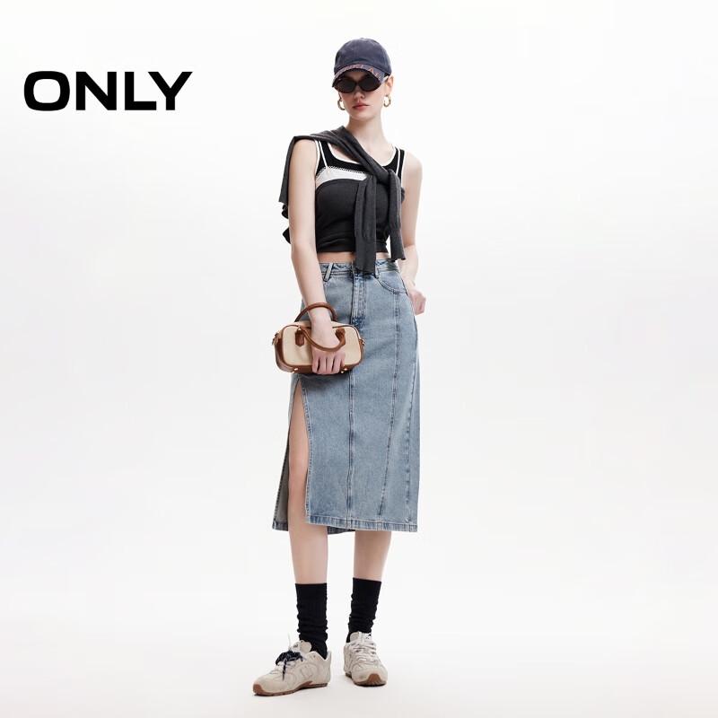 ONLY Women's High-Waist Slit Denim Midi Skirt