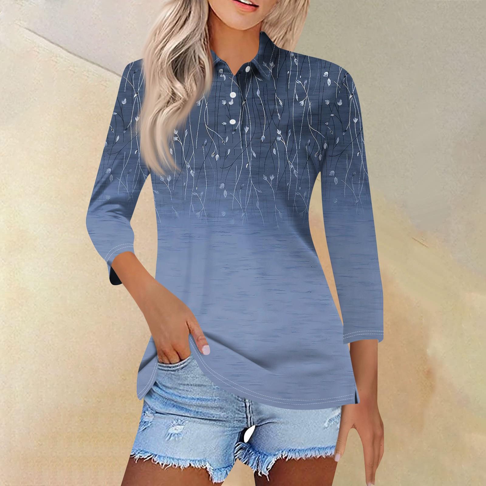 Женская модная повседневная рубашка с отворотом и рукавом 3/4 — фото 10