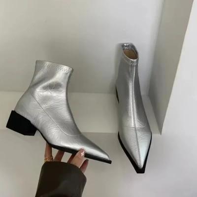 Autumn Women's Ankle Boots Shoes Pointed Toe Ladies Short Boot Square Low Heel Casual Winter Womens Footwear 2025 New