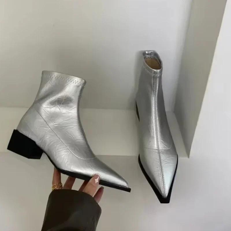 Autumn Women's Ankle Boots Shoes Fashion Pointed Toe Ladies Short Boot Square Low Heel Casual Winter Womens Footwear 2025 New