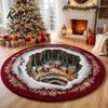 Indoor Christmas Rug 3D Round Rug, Optical Illusion Santa Claus Area 39 Holiday Decorative Inch Quilted-Like Floor Mat for Living Room Bedroom