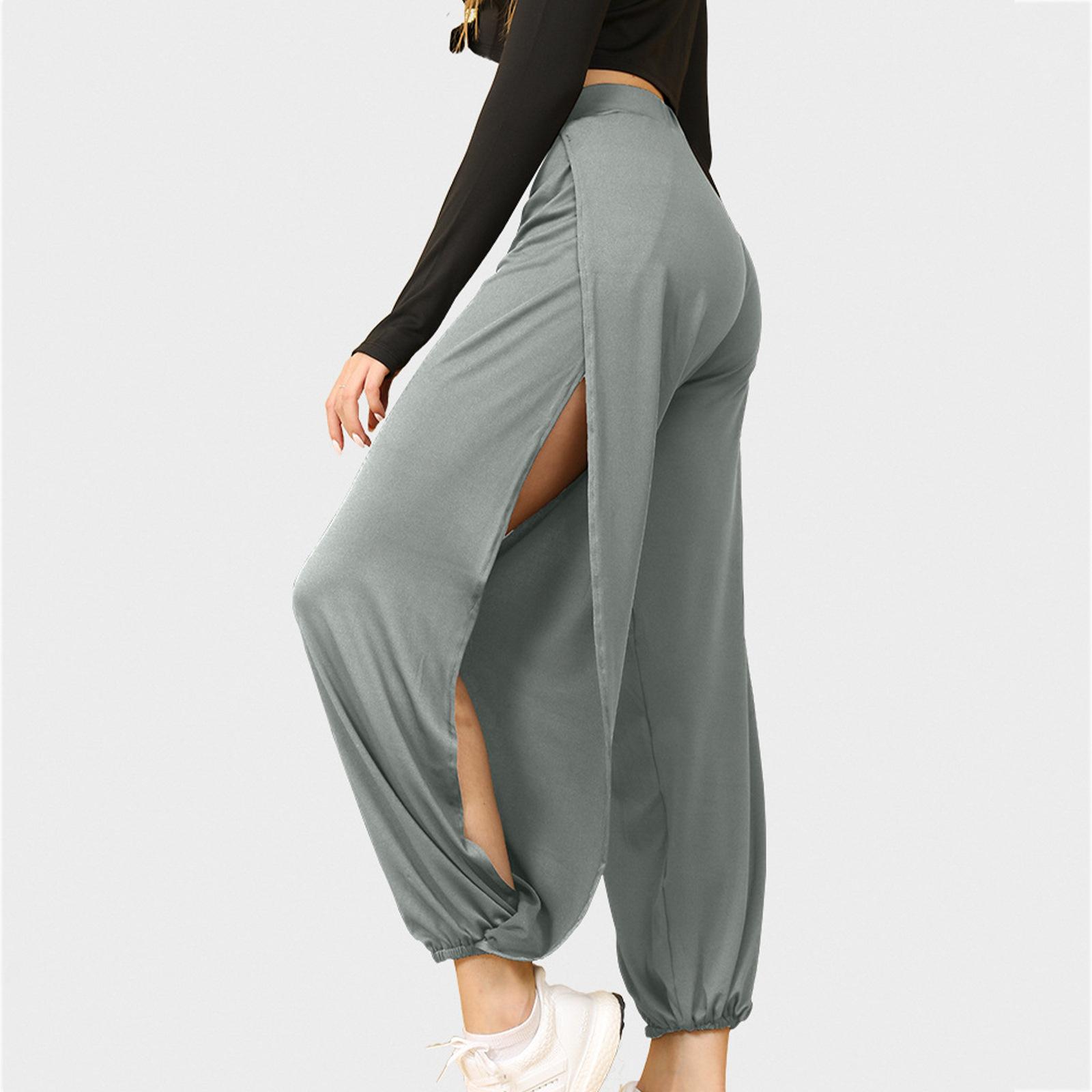 Women s High Waist Wide Leg Yoga Pants Casual Split Hem Trousers Plus Size Loose Fit S