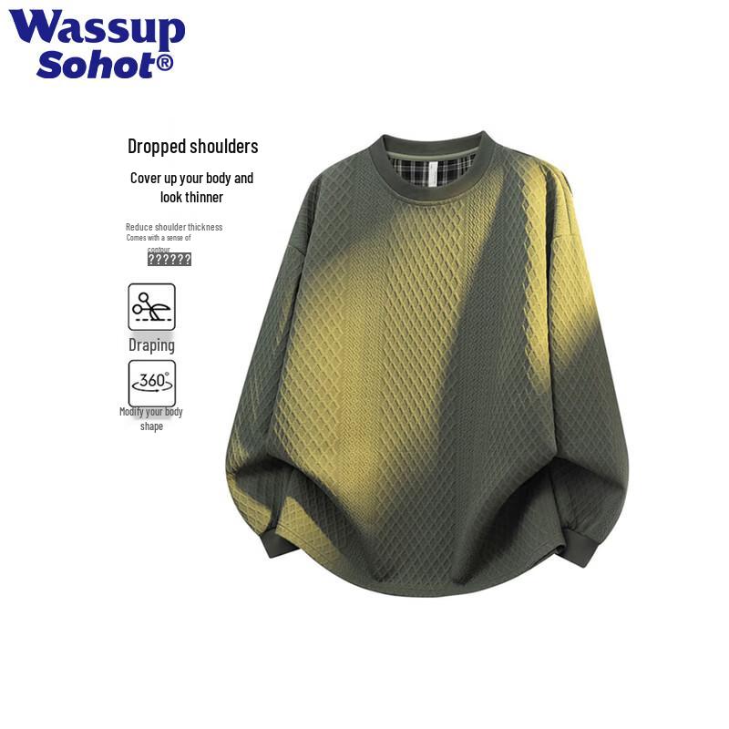 Wassup Sohot Men's Quilted Crewneck Pullover Sweatshirt