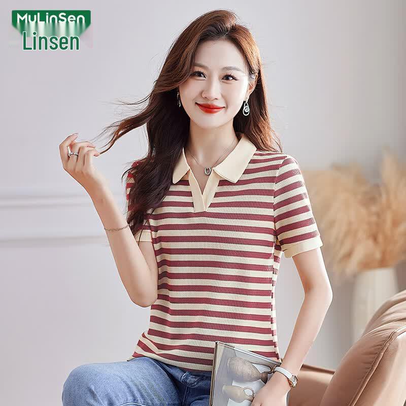 

MULINSEN Women s Striped Short Sleeve T-shirt M