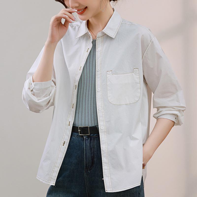 

Women s Korean Style Contrast Collar Jacket - Spring/Autumn 2024 L білий