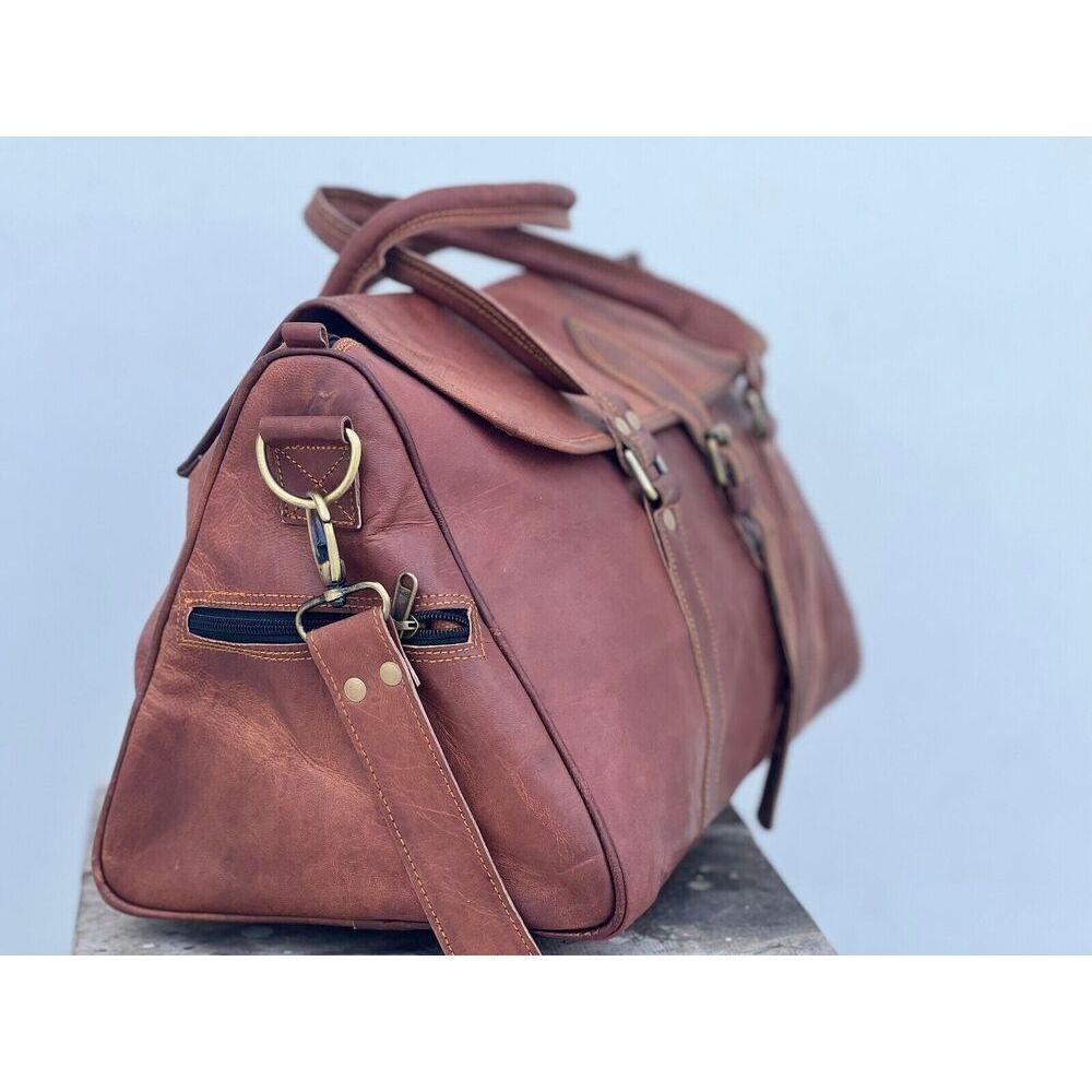 Geantă Duffel de 21" din Piele pentru Bagaj de Mână, de Călătorie peste Noapte/Weekend, Cabină Avion, Geantă de Mână