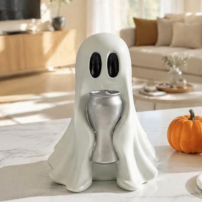 Compact Ghost Statues Halloween Figurine with Drinks, Resin Statue, Cute Spooky Desktop Durable Holiday Ornaments Ornament for Party Tabletop