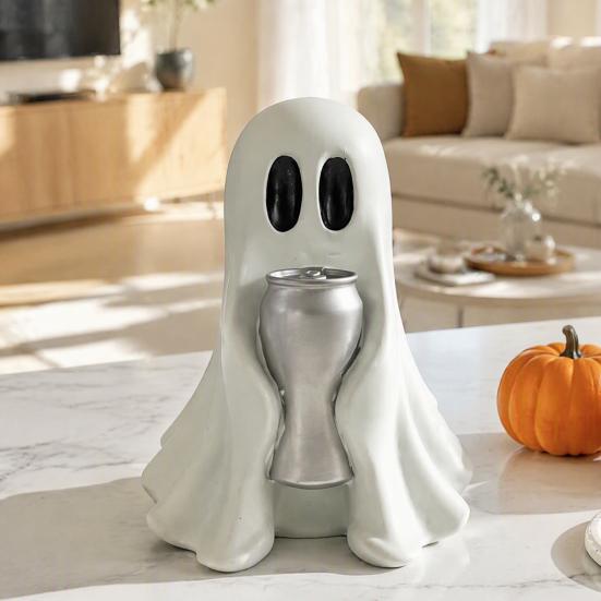 Compact Ghost Statues Halloween Figurine with Drinks, Resin Statue, Cute Spooky Desktop Durable Holiday Ornaments Ornament for Party Tabletop