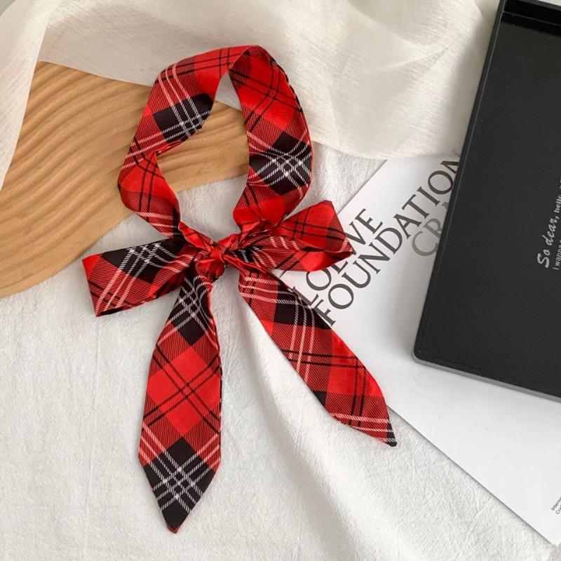 Long silk scarf, new versatile plaid corrugated headscarf, headband, hair tie, bag streamer, neck scarf, decorative belt.