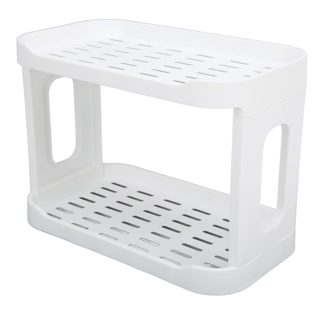 Double Layer Desktop Storage Rack Large Capacity Fence Design White Cosmetics Desktop Plastic Storag
