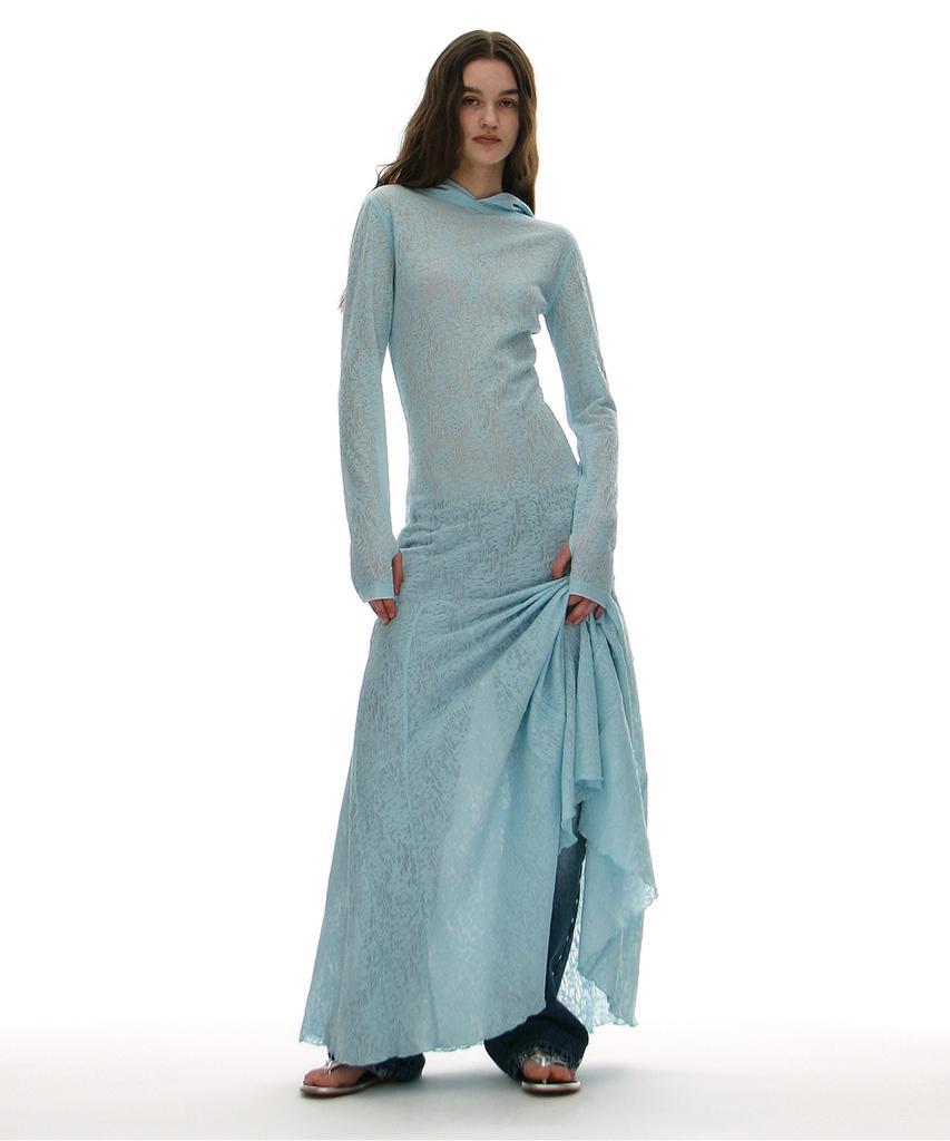 Partimento Woman Sheer Lace Jersey Hoodie Dress_Sky