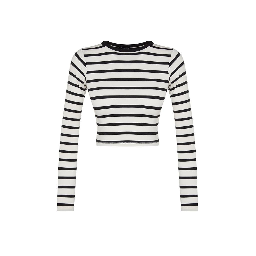 Bluză tricotată elastică cu dungi negre din țesătură moale din viscoză Twoaw24bz00048