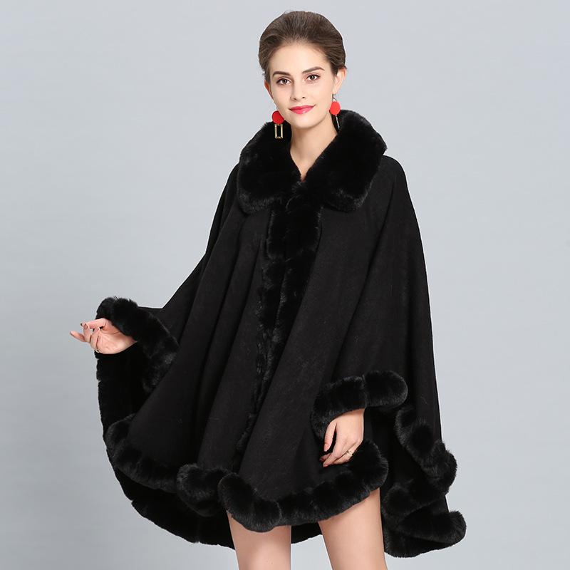 

11 цветов, осенне-зимняя теплая куртка-плащ из искусственного меха с лацканами, женская элегантная верхняя одежда, пушистое кашемировое пончо, женское пальто One Size чёрный