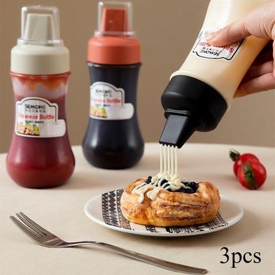 3 szt. 350 ml 5-otworowe butelki do wyciskania na przyprawy z dyszami Plastikowe butelki na ketchup, musztardę, ostre sosy, oliwę z oliwek Akcesoria kuchenne