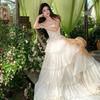 French Heavy Industry Beautiful Neck Tube Top Dress Fairy Seaside Vacation Cake Long Skirt