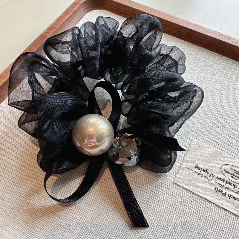 

Корейский бант из органзы со стразами для хвостика чёрный