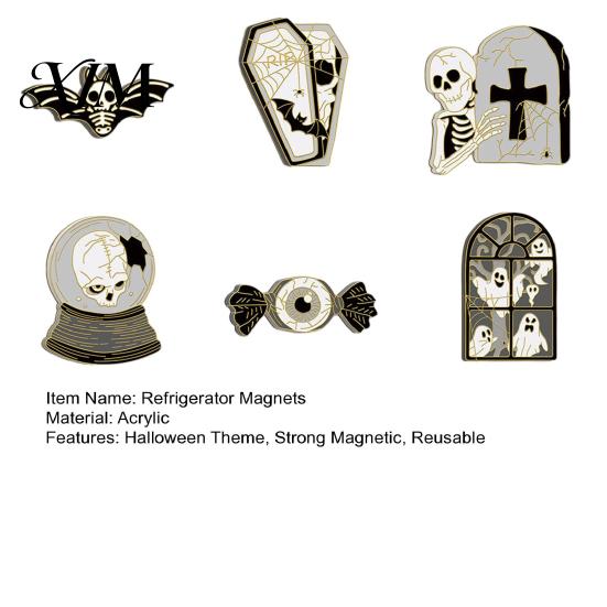 Holiday Home Decorations for Autumn 6 Pcs Halloween Refrigerator Magnets, Grim Reaper Pumpkin Skull Ghost Decorative Magnets Party Reusable