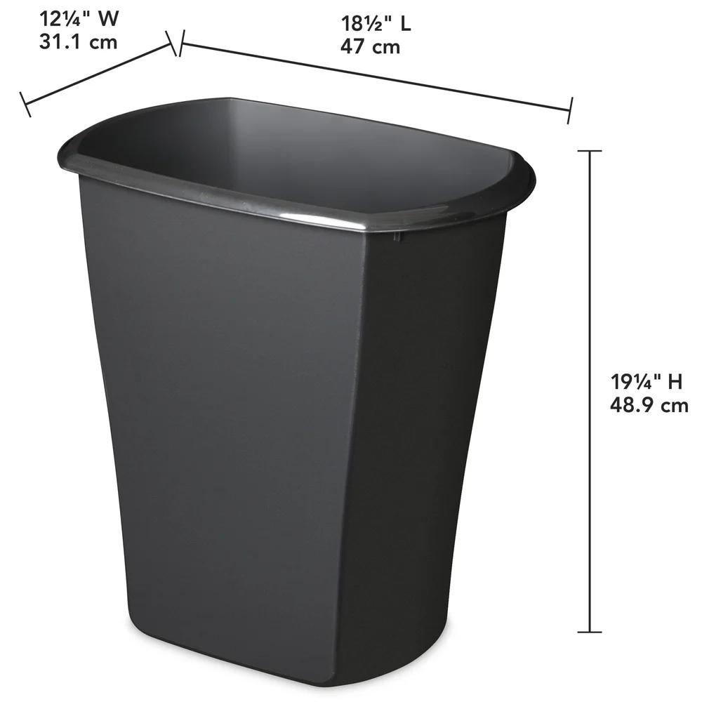 10 Gallon Plastic Rectangular Wastebasket Open Top Comfortable Handle Space Saving Ideal Kitchen Bathroom Office Indoor Use