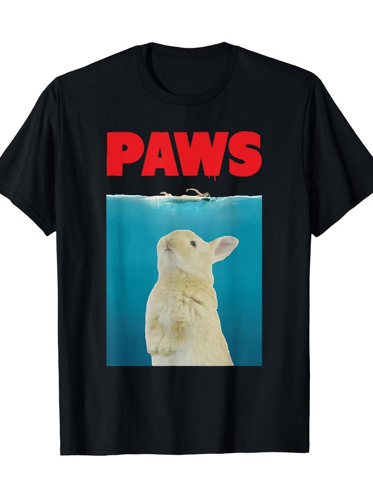 Paws Jaws T-shirt Grafica con Coniglio Parodia Divertente per Amanti dei Conigli Maglietta Casual da Uomo